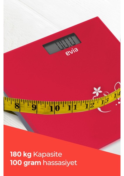 Kırmızı Dijital Tartı, 180KG Kapasiteli, Dayanıklı Temper Cam, Şık ve Güvenilir modelleri