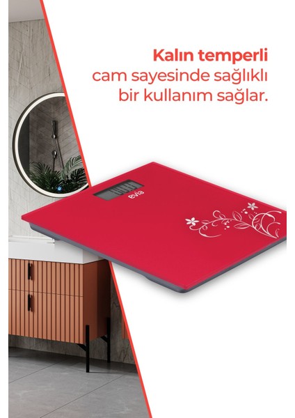 Kırmızı Dijital Tartı, 180KG Kapasiteli, Dayanıklı Temper Cam, Şık ve Güvenilir indirimleri