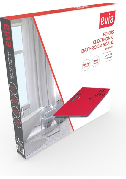 Kırmızı Dijital Tartı, 180KG Kapasiteli, Dayanıklı Temper Cam, Şık ve Güvenilir