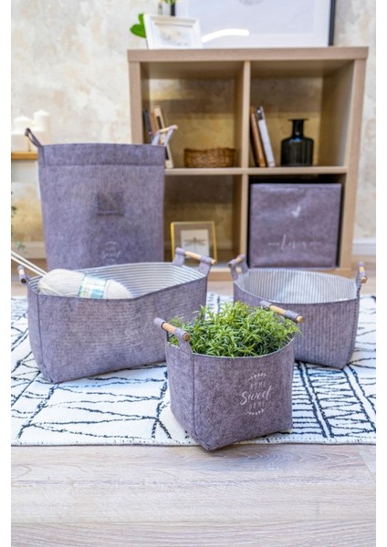 Gri Keçe Tahta Saplı Dikdörtgen Kutu, Dekoratif ve Şık Salon ile Çalışma Odası Aksesuarı modelleri