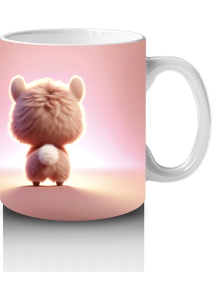 Pembe Arka Planlı Sevimli Lama Figürü (Ön ve Arka) - Baskılı Kahve Kupası fırsatları