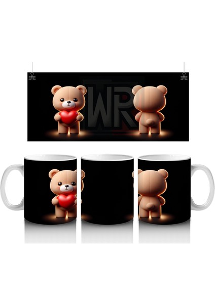 Kalpli Peluş Ayıcık Figürü – Baskılı Kahve Kupası