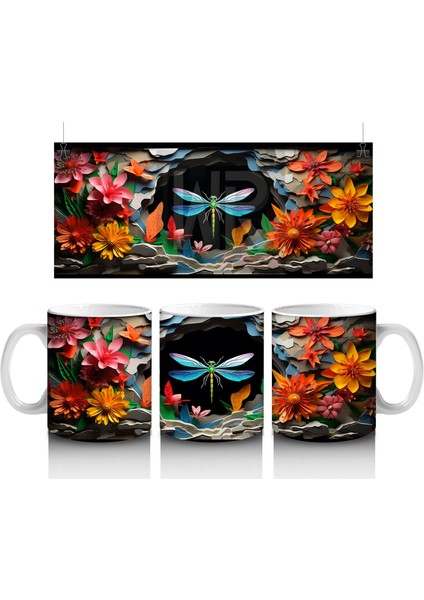 Siyah Zemin Üzerinde Parlayan Yusufçuk – Baskılı Kahve Kupası