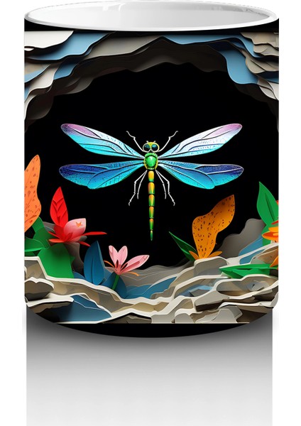 Siyah Zemin Üzerinde Parlayan Yusufçuk – Baskılı Kahve Kupası modelleri