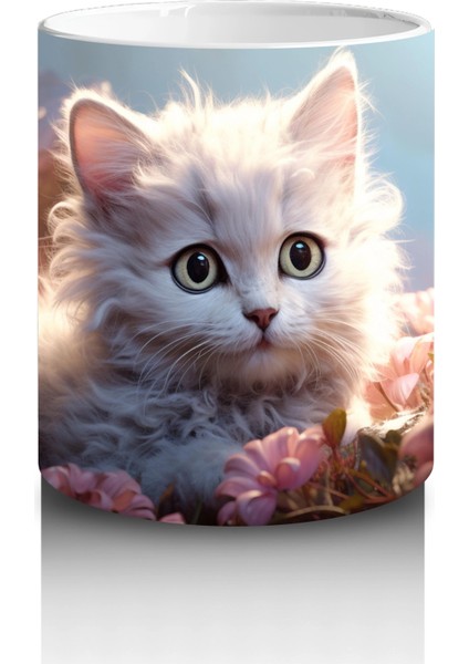 Çiçek Bahçesi Arasında Parlayan Kedi – Baskılı Kahve Kupası modelleri