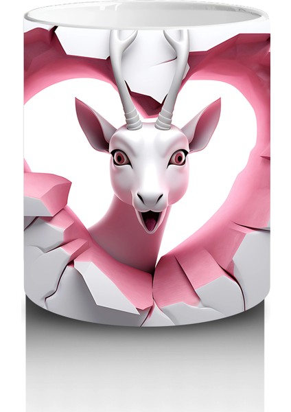 Kalp Şeklindeki Çatlak Zeminden Bakan Beyaz Geyik - Baskılı Kahve Kupası modelleri