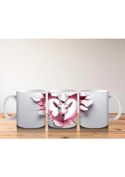 Kalp Şeklindeki Çatlak Zeminden Bakan Beyaz Geyik - Baskılı Kahve Kupası indirimleri