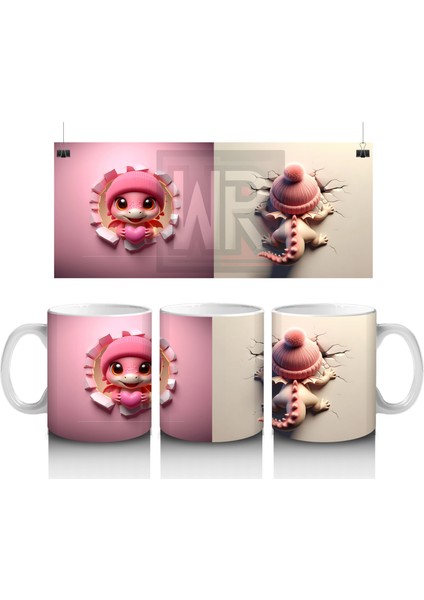 Pembe Arka Planda Şapkalı Oyuncak Ayıcıklar – Baskılı Kahve Kupası