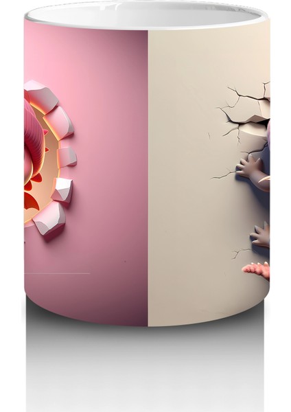 Pembe Arka Planda Şapkalı Oyuncak Ayıcıklar – Baskılı Kahve Kupası modelleri