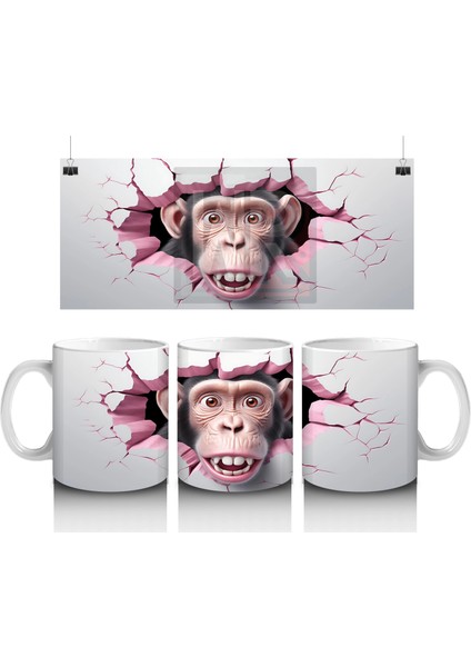 Kalpli Duvar Arasında Neşeli Şempanze – Baskılı Kahve Kupası
