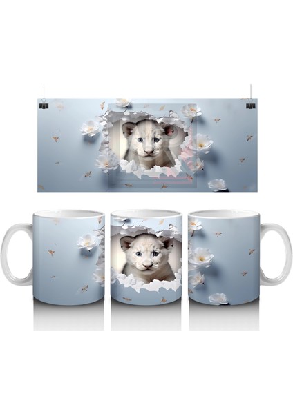 Mavi Arka Planda Şirin Yavru Kaplan – Baskılı Kahve Kupası