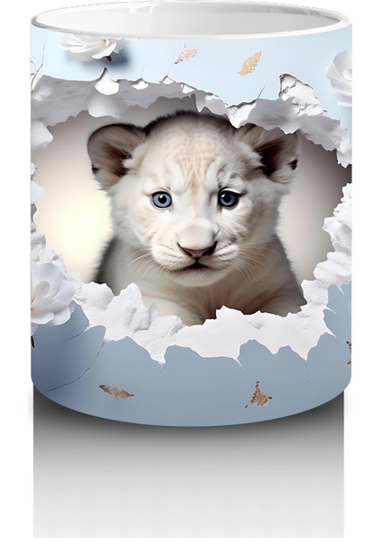 Mavi Arka Planda Şirin Yavru Kaplan – Baskılı Kahve Kupası modelleri