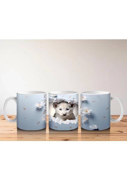Mavi Arka Planda Şirin Yavru Kaplan – Baskılı Kahve Kupası indirimleri