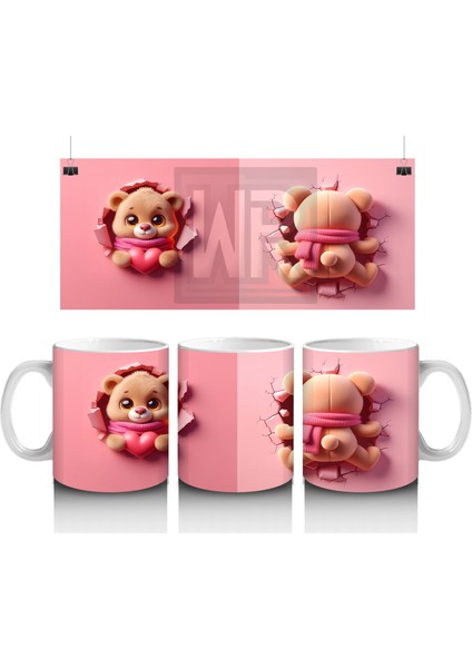 Kalpli Ayıcık Figürü (Yandan ve Arkadan Detaylı) - Baskılı Kahve Kupası