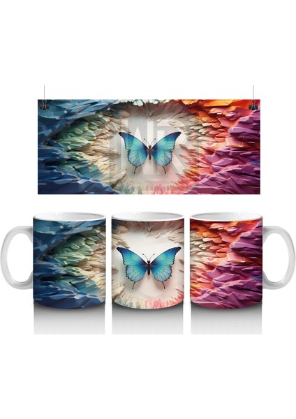 Parlak Işıklarla Çevrelenmiş Mavi Kelebek – Baskılı Kupa