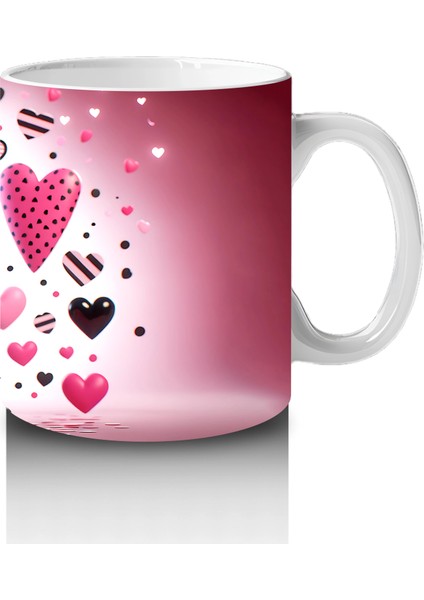 Kalpler ve Hediyelerle Süslenmiş Pembe Dinozor Tasarımı - Baskılı Kahve Kupası fırsatları