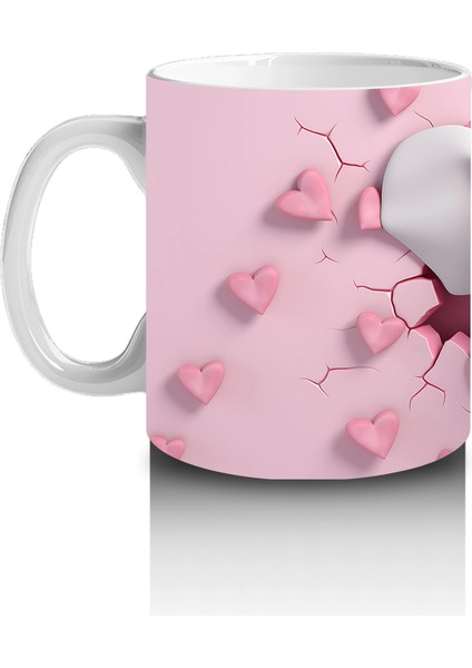 Kalplerle Süslenmiş Çatlak Zeminden Bakan Fil Tasarımı - Baskılı Kahve Kupası fiyatları