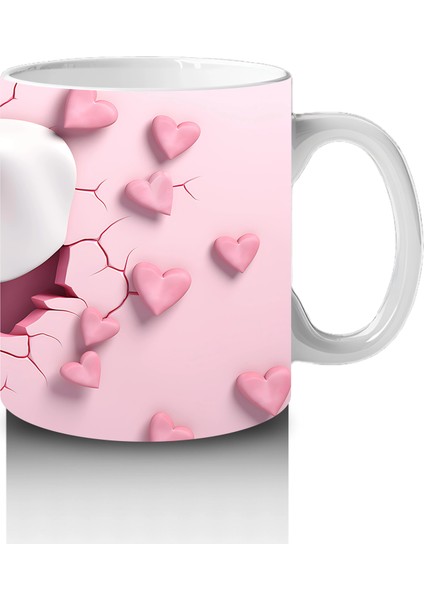 Kalplerle Süslenmiş Çatlak Zeminden Bakan Fil Tasarımı - Baskılı Kahve Kupası fırsatları