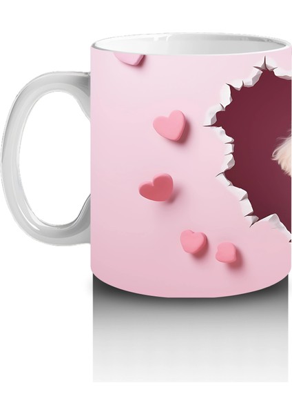 Kalpli Arka Planda Gülümseyen Sevimli Beyaz Köpek - Baskılı Kahve Kupası fiyatları