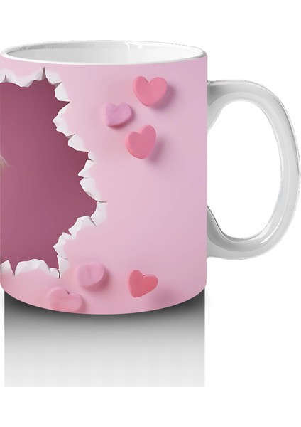 Kalpli Arka Planda Gülümseyen Sevimli Beyaz Köpek - Baskılı Kahve Kupası fırsatları