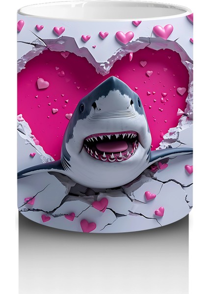 Kalpli Arka Planda Sevimli Köpekbalığı Figürü - Baskılı Kahve Kupası modelleri