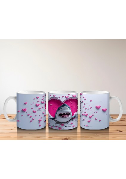 Kalpli Arka Planda Sevimli Köpekbalığı Figürü - Baskılı Kahve Kupası indirimleri