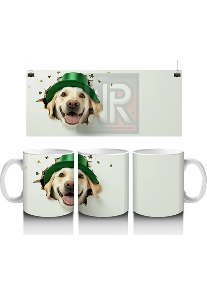 Yeşil Şapkalı Labrador Retriever Figürü - Baskılı Kahve Kupası