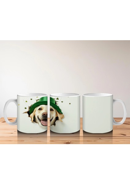 Yeşil Şapkalı Labrador Retriever Figürü - Baskılı Kahve Kupası indirimleri