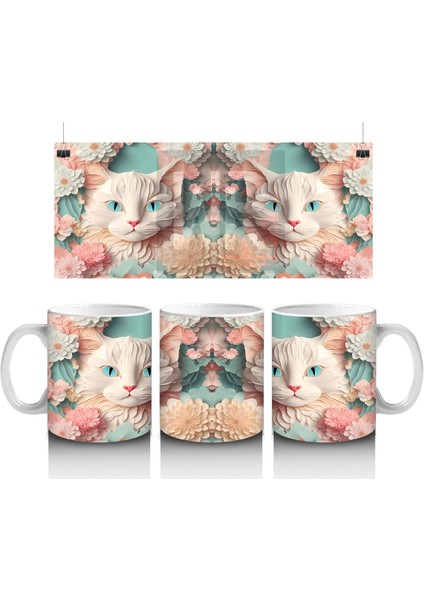 Çiçekli Ayna Efektiyle Yavru Kediler – Baskılı Kahve Kupası