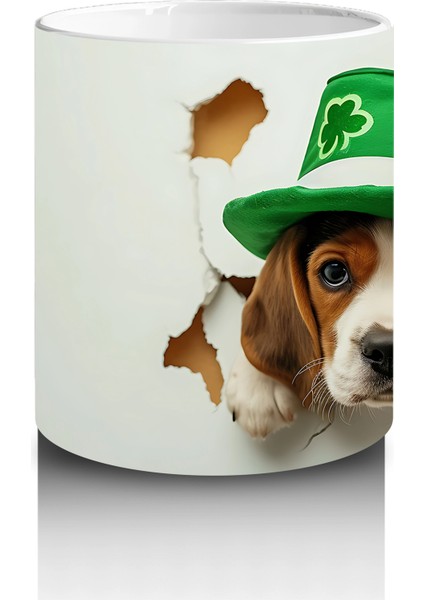 Dört Yapraklı Yonca Şapkasıyla Sevimli Köpek – Baskılı Kahve Kupası modelleri