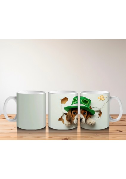 Dört Yapraklı Yonca Şapkasıyla Sevimli Köpek – Baskılı Kahve Kupası indirimleri