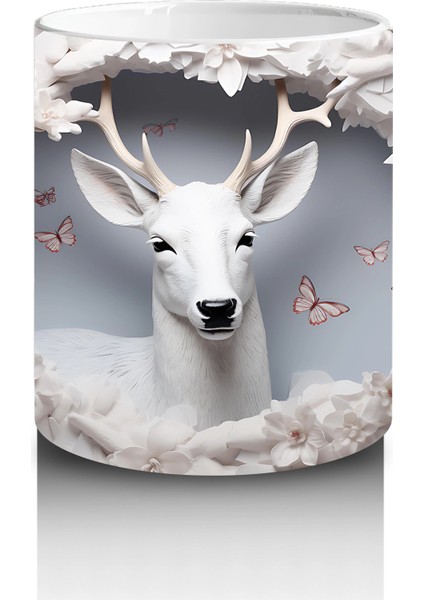 Boynuzlu Geyik ve Kar Temalı Arka Plan – Baskılı Kahve Kupası modelleri