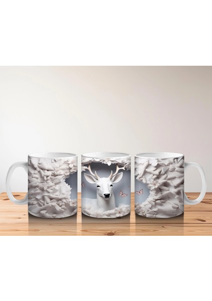 Boynuzlu Geyik ve Kar Temalı Arka Plan – Baskılı Kahve Kupası indirimleri