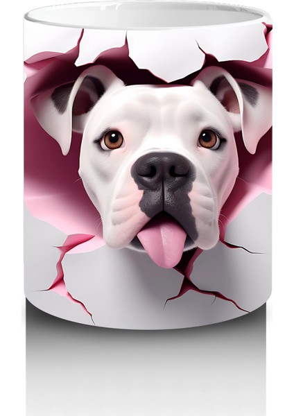 Çatlak Pembe Zeminden Bakan Sevimli Beyaz Köpek - Baskılı Kahve Kupası modelleri