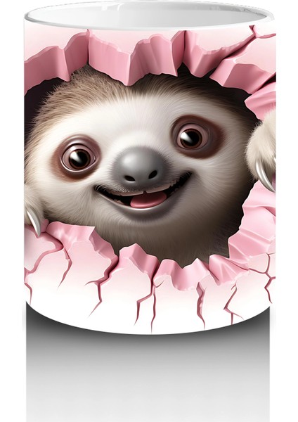 Çatlak Zeminden Bakan Sevimli Tembel Hayvan Figürü - Baskılı Kahve Kupası modelleri