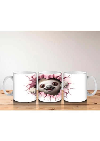 Çatlak Zeminden Bakan Sevimli Tembel Hayvan Figürü - Baskılı Kahve Kupası indirimleri