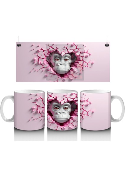 Çatlak Duvar Arasında Bakan Güçlü Goril Figürü - Baskılı Kahve Kupası