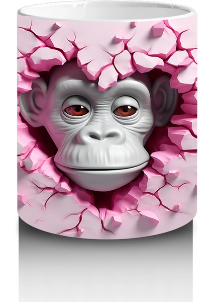 Çatlak Duvar Arasında Bakan Güçlü Goril Figürü - Baskılı Kahve Kupası modelleri