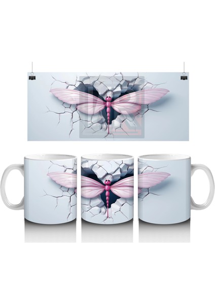 Kırık Zeminden Fırlayan Büyük Pembe Yusufçuk – Baskılı Kahve Kupası