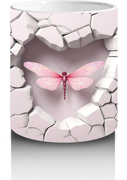 Beyaz Çatlak Duvar Arasında Pembe Yusufçuk – Baskılı Kahve Kupası modelleri