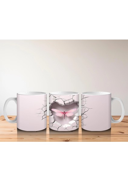 Beyaz Çatlak Duvar Arasında Pembe Yusufçuk – Baskılı Kahve Kupası indirimleri
