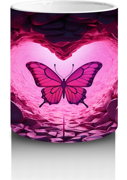 Taşlarla Çevrili Kalpli Kelebek – Baskılı Kahve Kupası modelleri