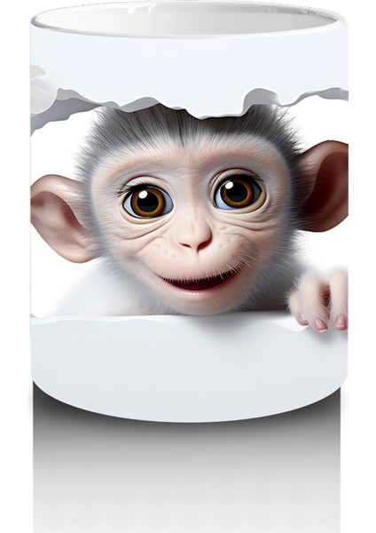 Çiçekli Zemin Üzerinde Sevimli Maymun – Baskılı Kahve Kupası modelleri