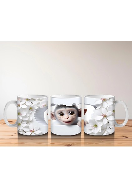 Çiçekli Zemin Üzerinde Sevimli Maymun – Baskılı Kahve Kupası indirimleri
