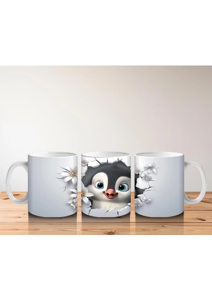 Çiçeklerle Süslenmiş Penguen Maskotu – Baskılı Kahve Kupası indirimleri