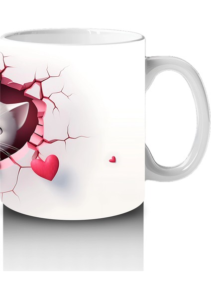 Pembe Kalplerle Süslenmiş Iki Beyaz Kedi - Baskılı Kahve Kupası fırsatları