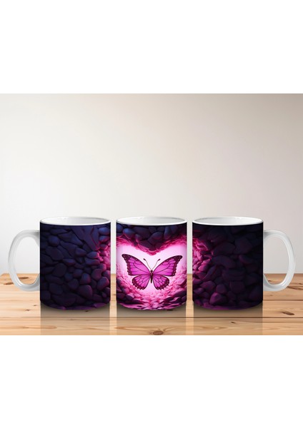 Pembe Işıklar Arasında Parlayan Kelebek – Baskılı Kahve Kupası indirimleri