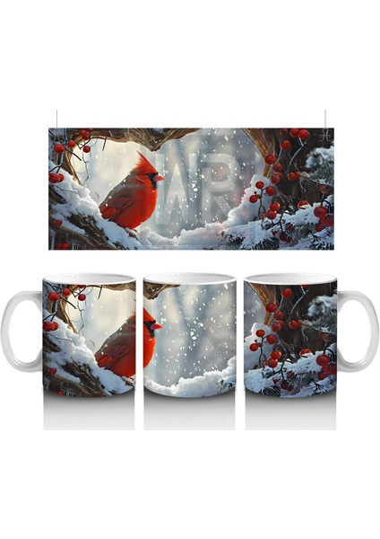 Buzlu Dallarda Kardinal Kuşu – Baskılı Kahve Kupası