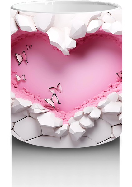 Kırık Seramik Duvar Üzerinde Kalp Şekilli Oyuk - Baskılı Kahve Kupası modelleri