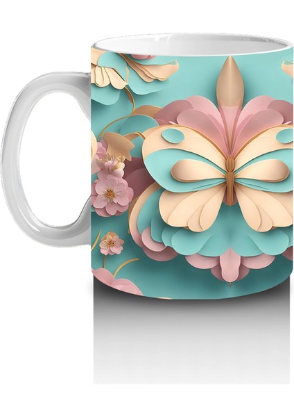 Tatlı Tonlarda Simetrik Kelebek Deseni – Baskılı Kahve Kupası fiyatları